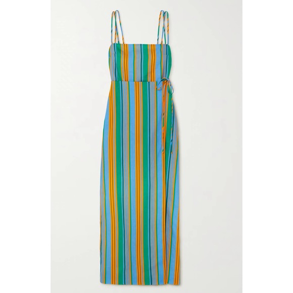 Staud Women’s Celestine Wrap-Effect Linen Stripe Ibiza Dress Size 6 - Picture 3 of 10